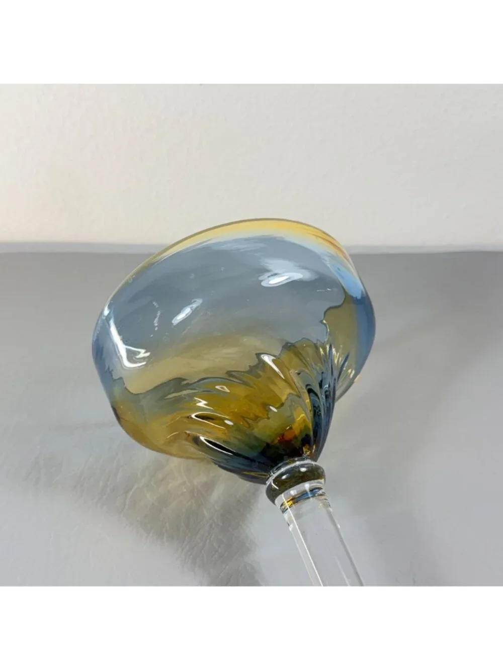 Vintage Pier 1 Hand Blown Blue Amber Swirl Ombre Margarita Glass Barware